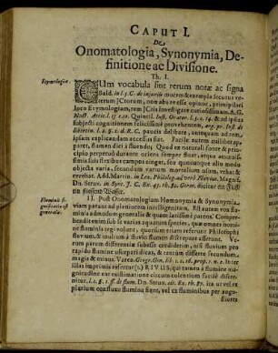 Caput I. De Onomatologia, Synonymia, Definitione ac Divisione.