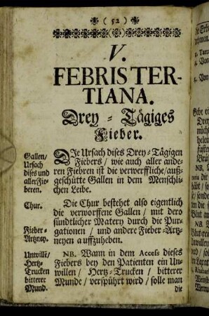 V. Febris tertiana. Drey-Tägiges Fieber. - VI. Febris quartana. Vier-Tägiges Fieber.