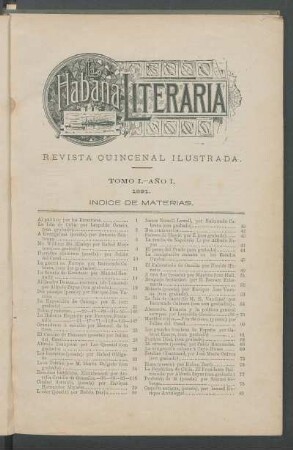 Índice de materias. - Tomo I. - Año I. 1891.