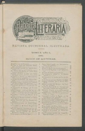 Índice de materias. - Tomo I. - Año I. 1891.