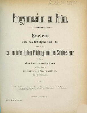 Bericht : über das Schuljahr .... 1880/81
