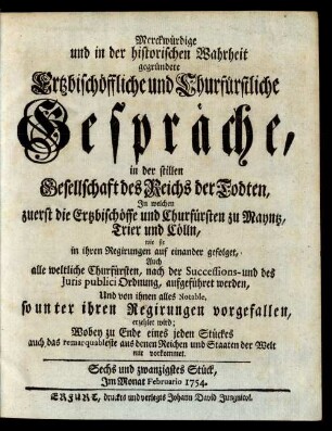 Sechs und zwanzigstes Stück, Im Monat Februario 1754.