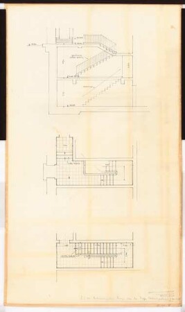 Reichsluftfahrtministerium, Berlin: Verbindungsbau: Treppe Wohnungsflügel Schnitt, Grundriss 1:50