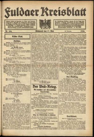 Erste Ausgabe vom Mittwoch, den 17. Mai 1916.