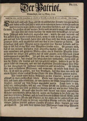 No. 115. Donnerstags, den 14. Mertz, 1726