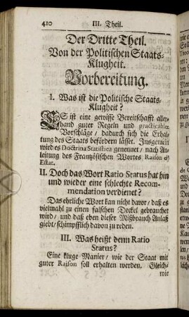 Der Dritte Theil. Von der Politischen Staats-Klugheit.