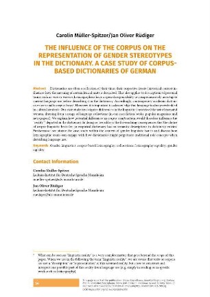The influence of the corpus on the representation of gender stereotypes in the dictionary. A case study of corpus-based dictionaries of German