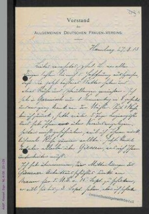 Brief von Antonie Traun an Helene Lange