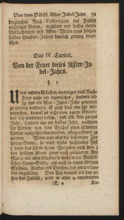Das IV. Capitel. Von der Feyer dieses Affter-Jubel-Jahrs.