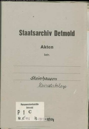 Belegakten zum Heiratsregister der katholischen Gemeinde Steinhausen, Kreis Büren (1808-1814)