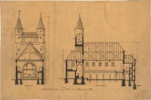 Fischer, Theodor; Gaggstatt; Ev. Kirche - Querschnitt, Längsschnitt