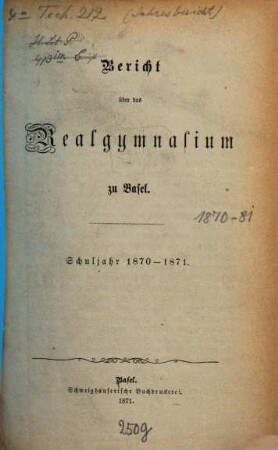 Bericht : über d. Schuljahr. 1870/71