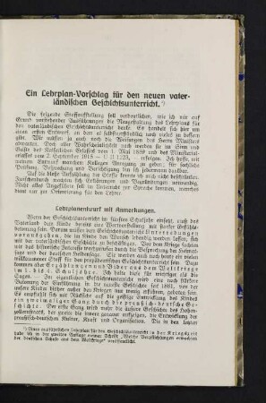 Ein Lehrplanvorschlag für den neuen vaterländischen Geschichtsunterricht.