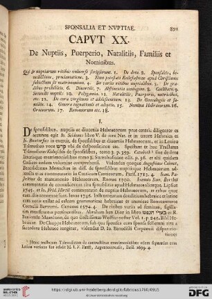 Caput XX. De nuptiis, puerperio, natalitiis, familiis et nominibus