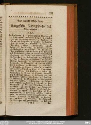 Die neunte Abtheilung. Kurzgefaßte Naturgeschichte des Mineralreichs.