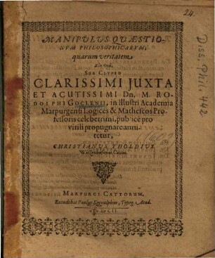 Manipvlvs Qvaestionvm Philosophicarvm