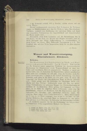 Wasser und Wasserversorgung, Mineralwässer, Abwässer.