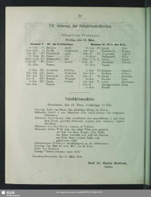 VII. Ordnung der Schulfeierlichkeiten
