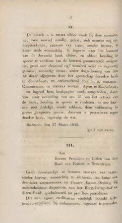 III. An Heeren President en Leden van den Raad van Justitie te Sourabaya.