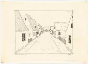 Siedlung für Kriegsbeschädigte Schinkelwettbewerb 1945: Weg zum Gemeinschaftshaus. Perspektivische Ansicht