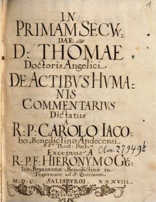 Caroli Jacobi commentarius in materiam de actibus humanis - BSB Clm 27949 b