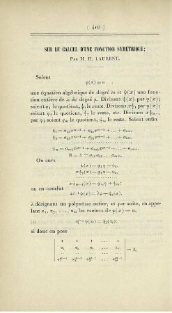 Sur le calcul d'une fonction symétrique.