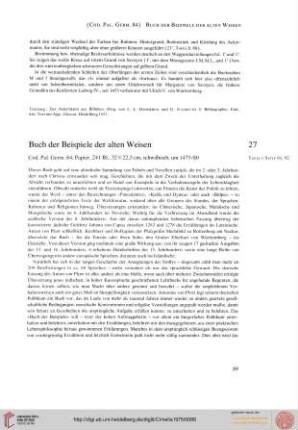 27 Buch der Beispiele der alten Weisen (Cod. Pal. Germ. 84)