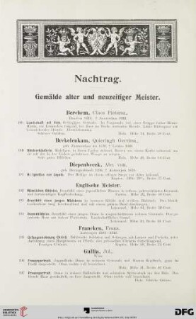 Nachtrag. Gemälde alter und neuzeitiger Meister (Nr. 189-213)
