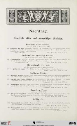 Nachtrag. Gemälde alter und neuzeitiger Meister (Nr. 189-213)