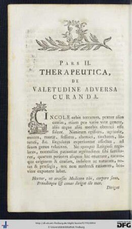 Pars II. Therapeutica, De Valetudine Adversa Curanda.