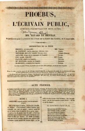 Phoebus ou l'écrivain public : comédie-vaudeville en deux actes