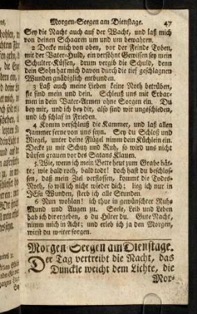 47-58, Morgen-Seegen am Dienstage. Abend-Andacht am Dienstage.