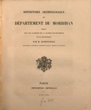 Répertoire archéologique de la France, [3]. Répertoire archéologique du département du Morbihan