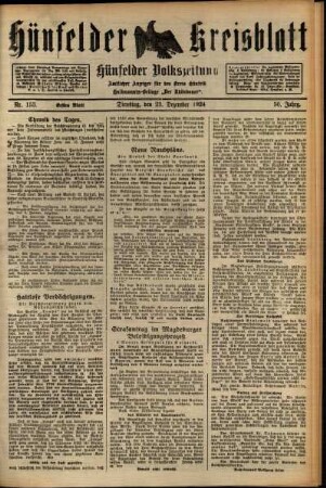 Erste Ausgabe vom Dienstag, den 23. Dezember 1924.