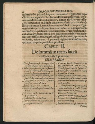 Caput II. De summa in terris sacra vel Ecclesiastica potestate.