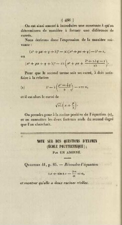 Note sur des questions d'examen (École Polytechnique).