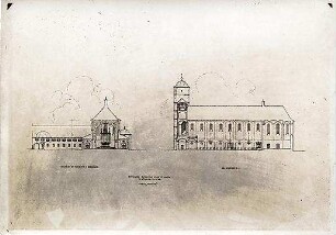 Gsaenger, Gustav; Nürnberg (Bayern); Kath. Kirche St. Martin - Ansichten (Nordansicht; Längenschnitt)