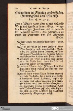 Evangelium am Sonntag vor der Fasten, Quinquagesimae oder Esto mihi.