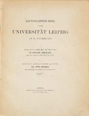 Rectoratswechsel an der Universität Leipzig am 31. October 1878