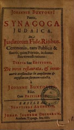 Synagoga Judaica, de Judaeorum fide, ritibus, ceremoniis ...