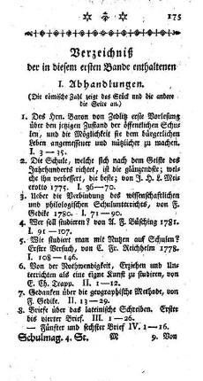 Verzeichniß der in diesem ersten Bande enthaltenen Abhandlungen