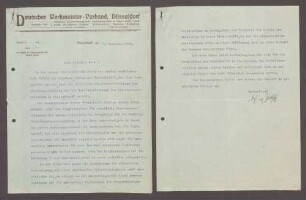Schreiben von Heinz Potthoff, Deutscher Werkmeister-Verband, Düsseldorf, an Hermann Hummel: Zusendung der Thesen zu Fragen der Privatbeamten, 1 Schreiben
