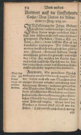 Antwort auff die fünffzehende Censur/ Vom Verbott der Bilder ...