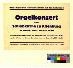 Originaltitel: Orgelkonzert in der Schlosskirche zu Altenburg Ingeborg Herkommer (Orgel) und Kammermusiker Friedrich Gäbler (Flöte) spielen Werke von Johann Sebastian Bach und Georg Friedrich Händel