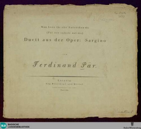 Man kann ihr ohn' Entzücken etc. : Duett aus der Oper: Sargino