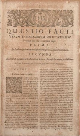Quaestio Facti Vtrvm Theologorvm Societatis Iesv ...