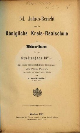 Jahresbericht über die Königliche Kreis-Realschule in München. 1886/87