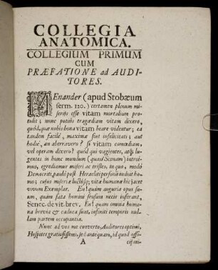 Collegium Primum cum Praefatione ad Auditores. - Collegium Secundum: De Musculis abdominis.