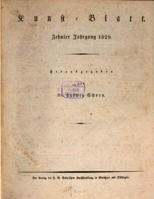 Morgenblatt für gebildete Stände. Kunst-Blatt. 1829