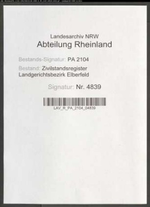 Geburtsregister Wermelskirchen